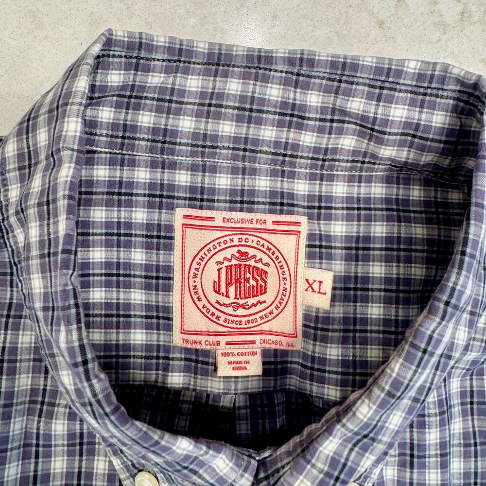 J Press Tartan Button Down Shirt Men's XL Purple Blue Cotton Heritage Plaid - Picture 4 of 16